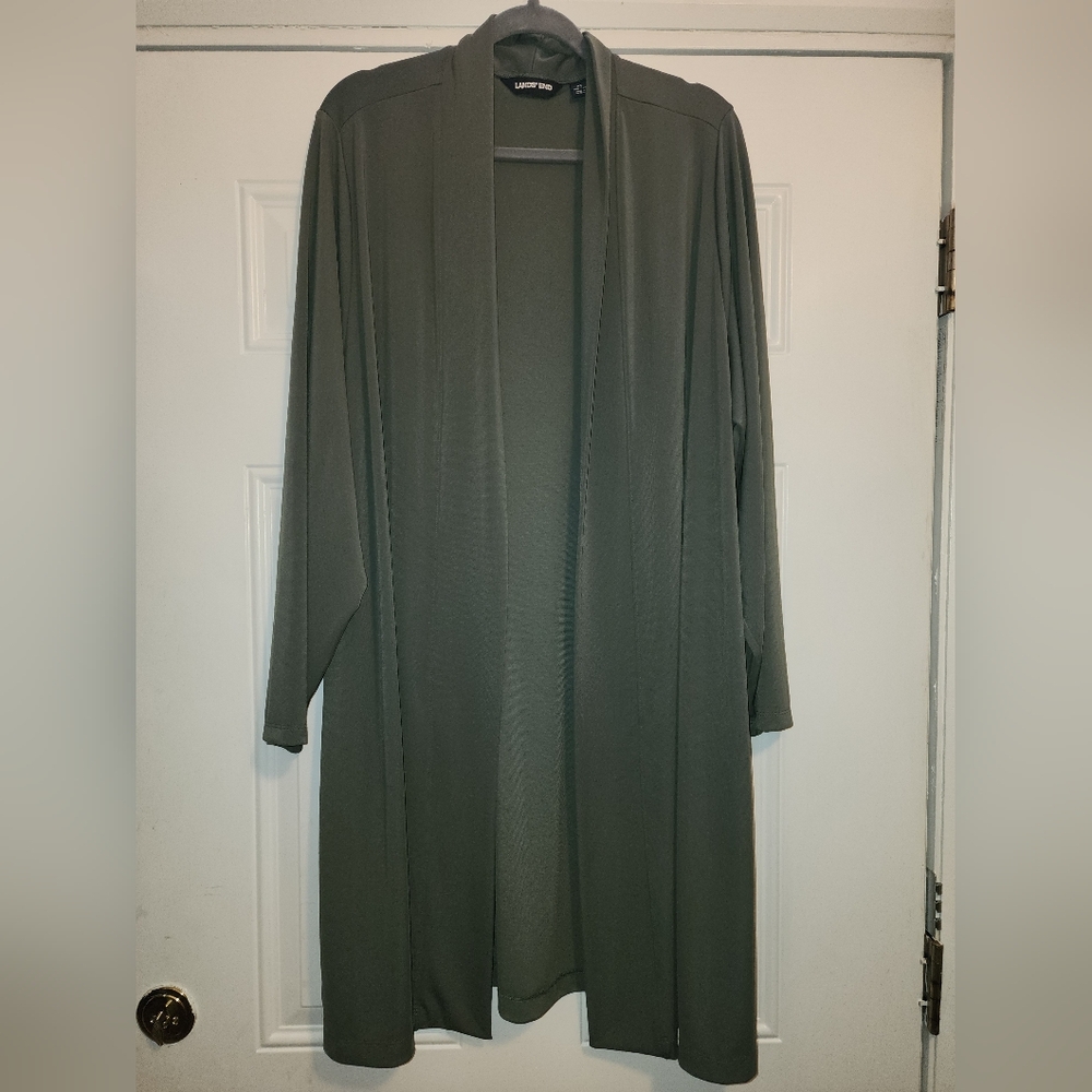 Lands' End Open Front Cardigan in Olive - Picture 1 of 4